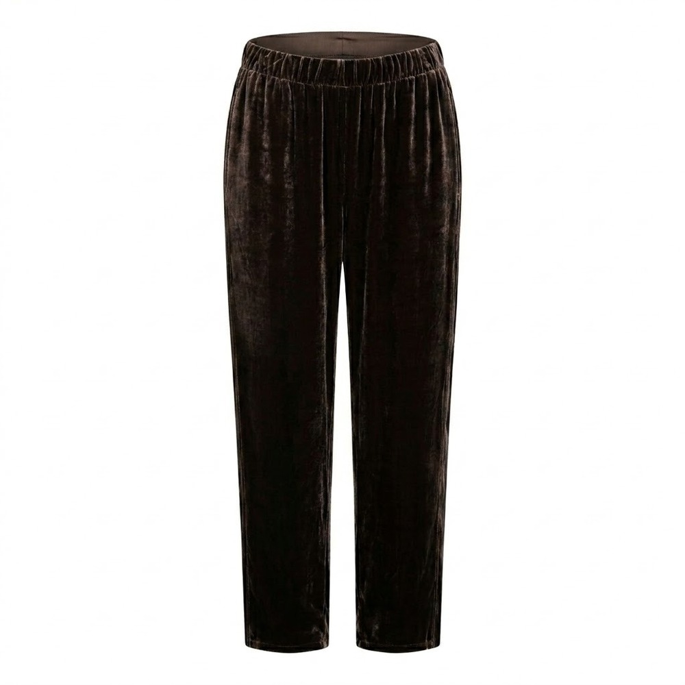 NEW Eileen Fisher LARGE Wren Brown Silk Velvet Lantern Ankle Pants